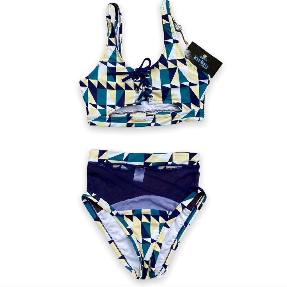 𝅺REE Bees Geometric Print High Waist Bikini